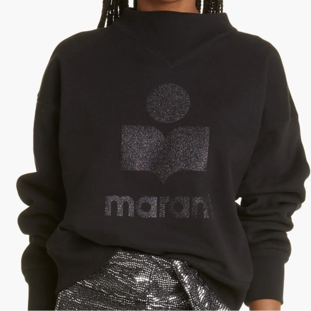Isabel Marant Etoile Moby Glitter Logo Sweatshirt Black 34 XS